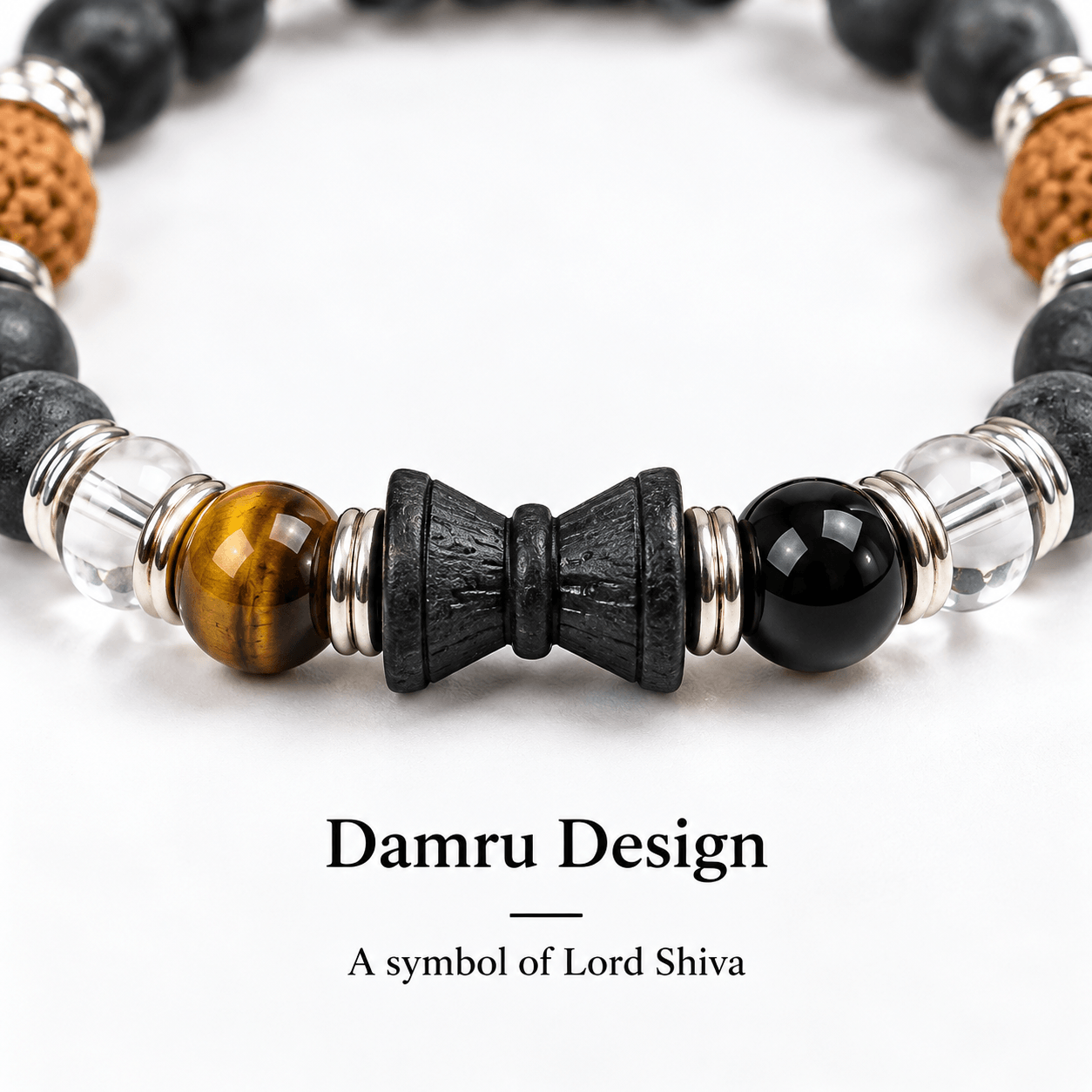 Mahakal Damru Bracelet with Rudraksha & Adjustable Black Thread