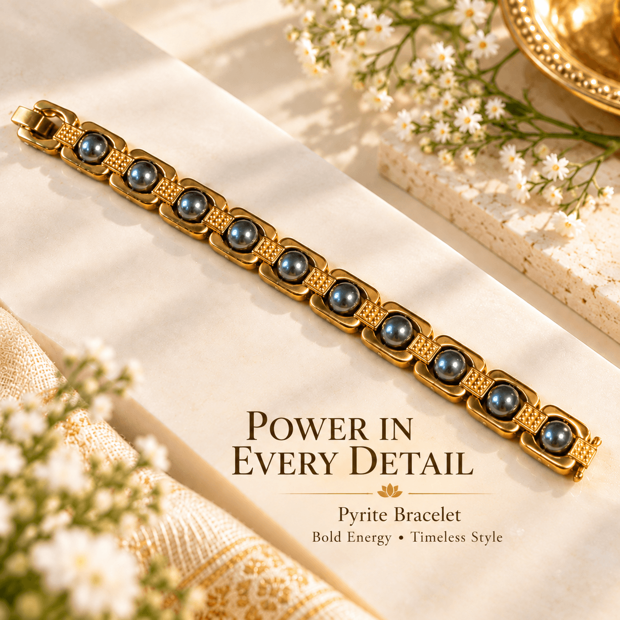 Pyrite Bracelet – Natural Pyrite Bead Bracelet