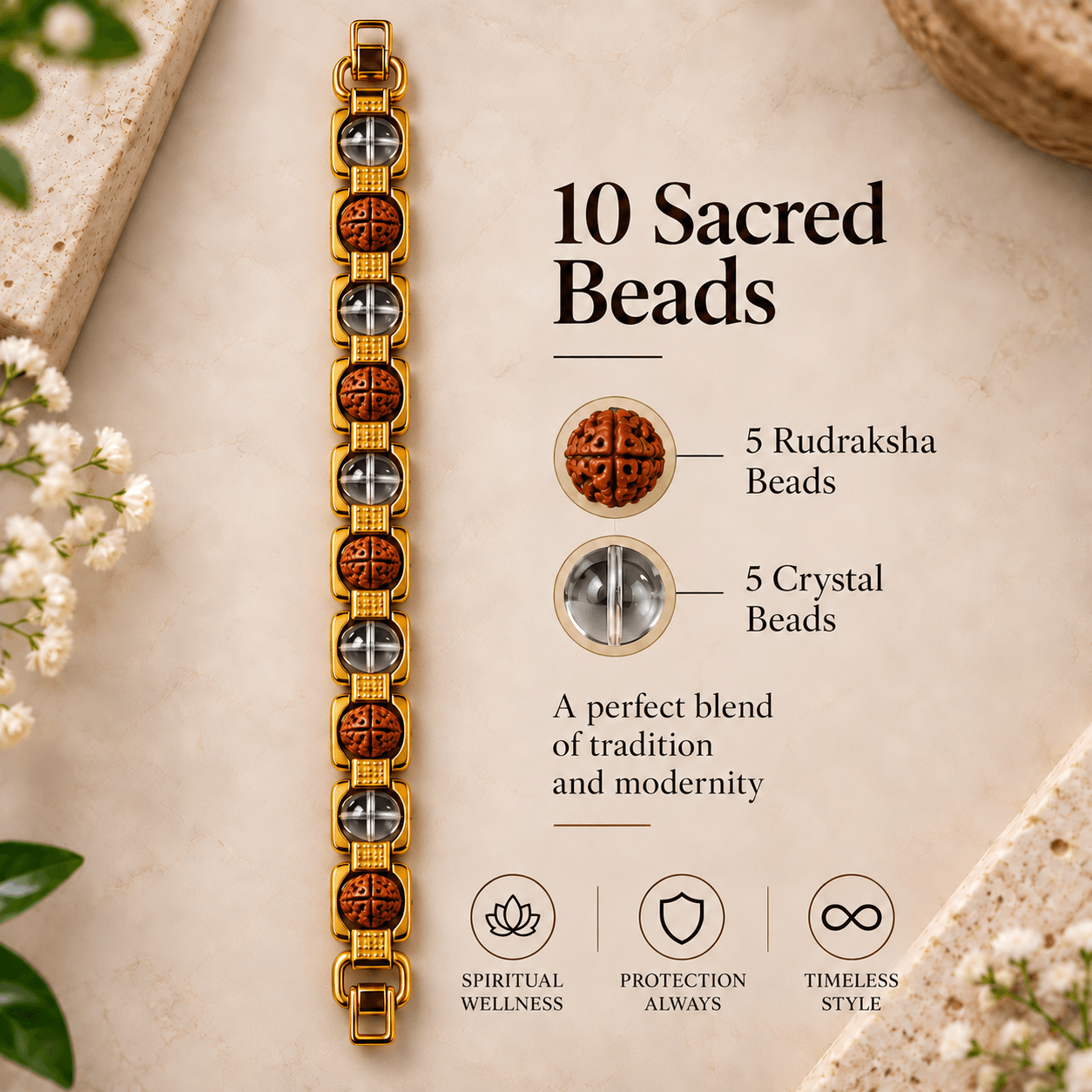 Rudraksh Clear Quartz Bracelet