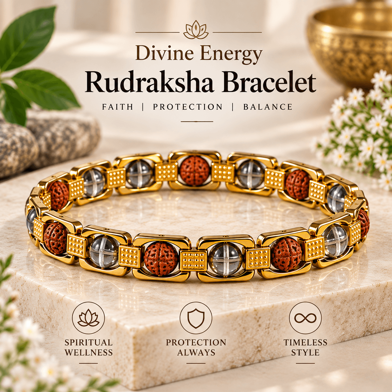 Rudraksh Clear Quartz Bracelet