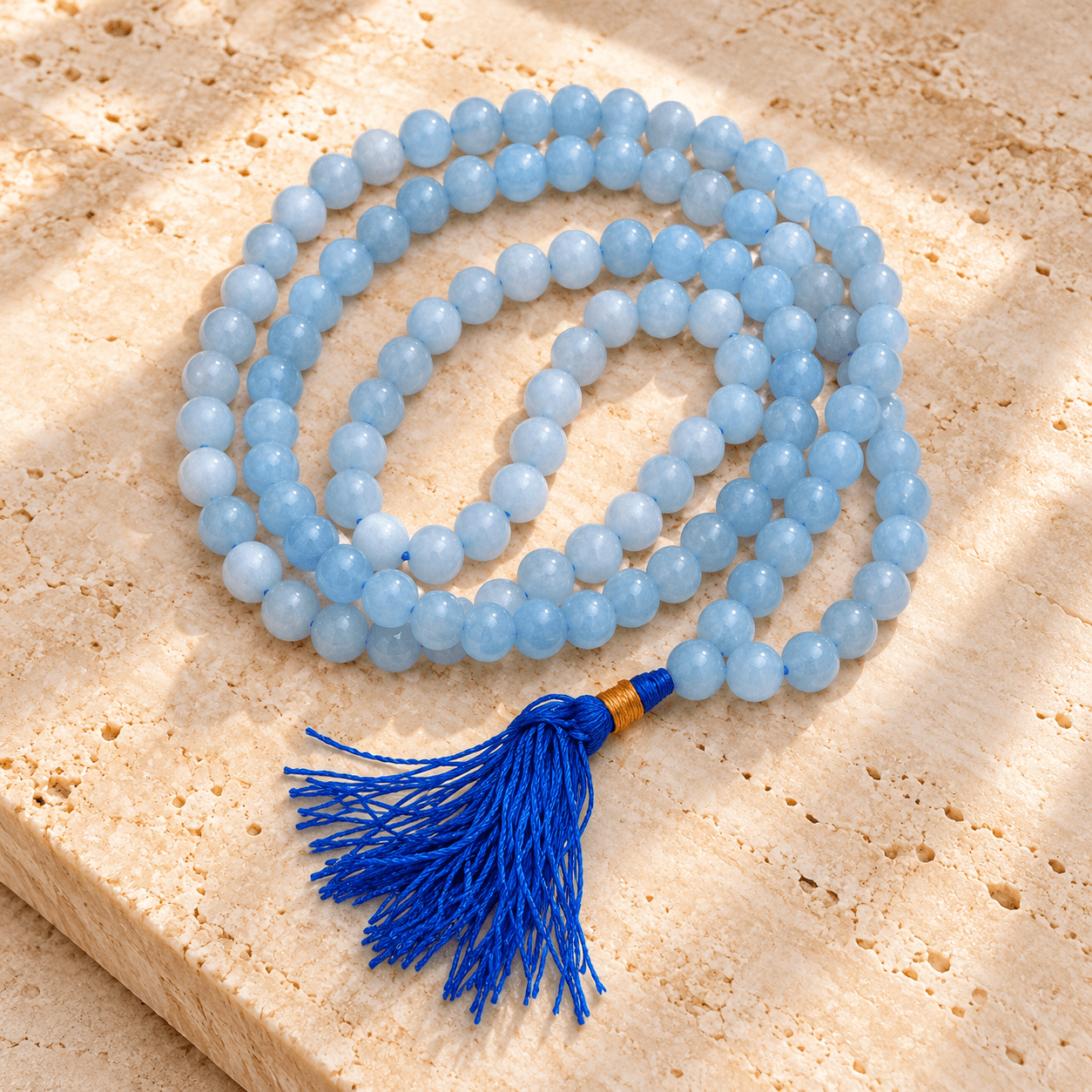 Aquamarine Jap Mala | Light Blue Meditation Prayer Beads