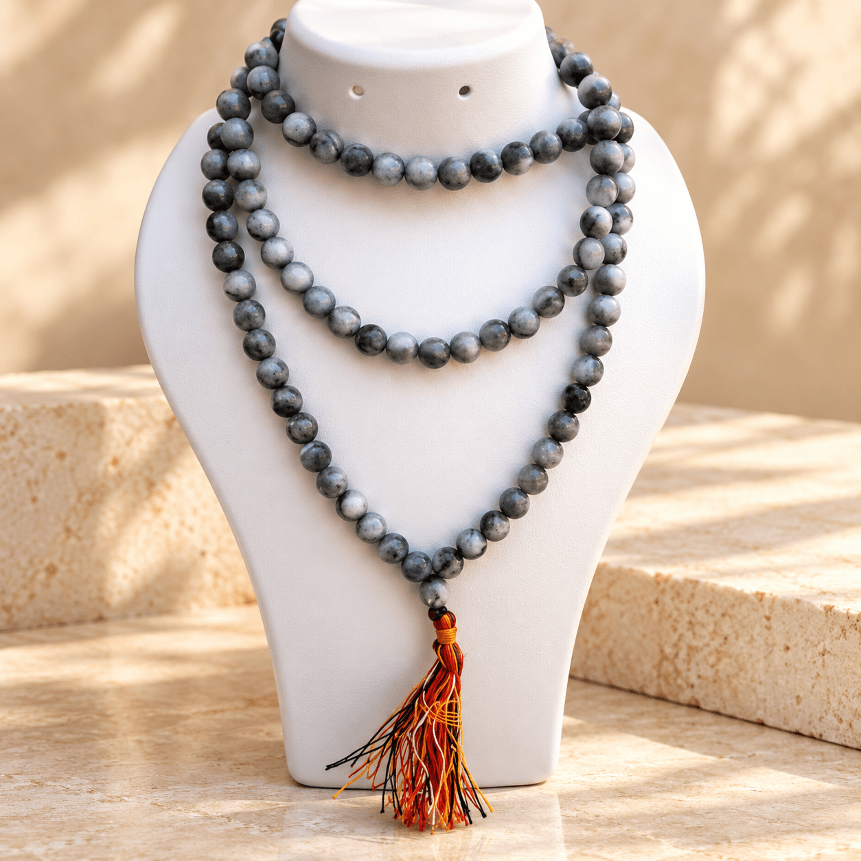 Black Cat Eye Jap Mala | Grey-Black Meditation Beads