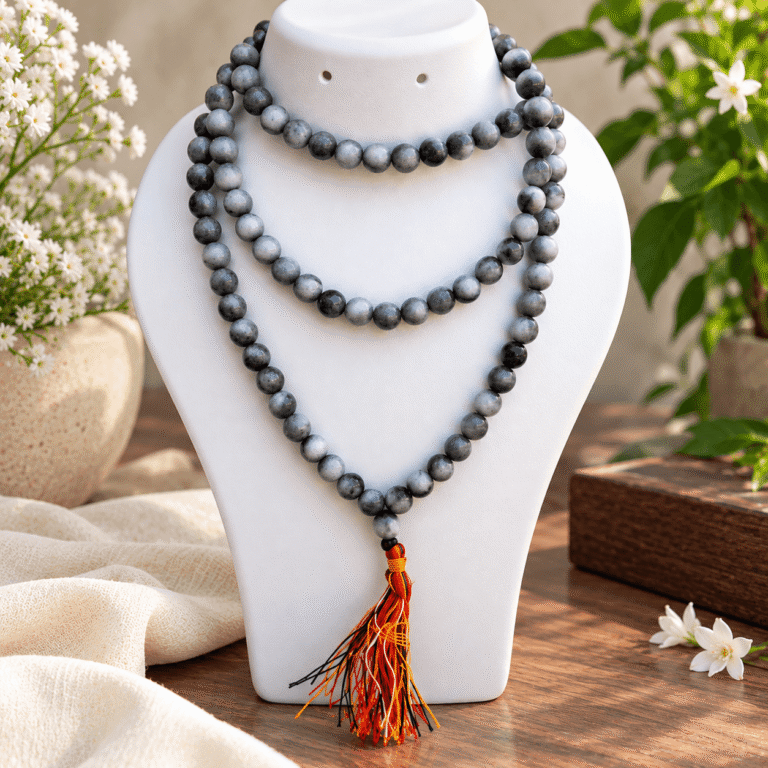 Black Cat Eye Jap Mala | Grey-Black Meditation Beads