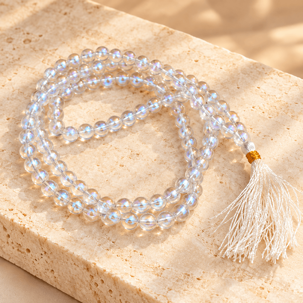 Angel Aura Quartz Jap Mala | Iridescent Meditation Beads