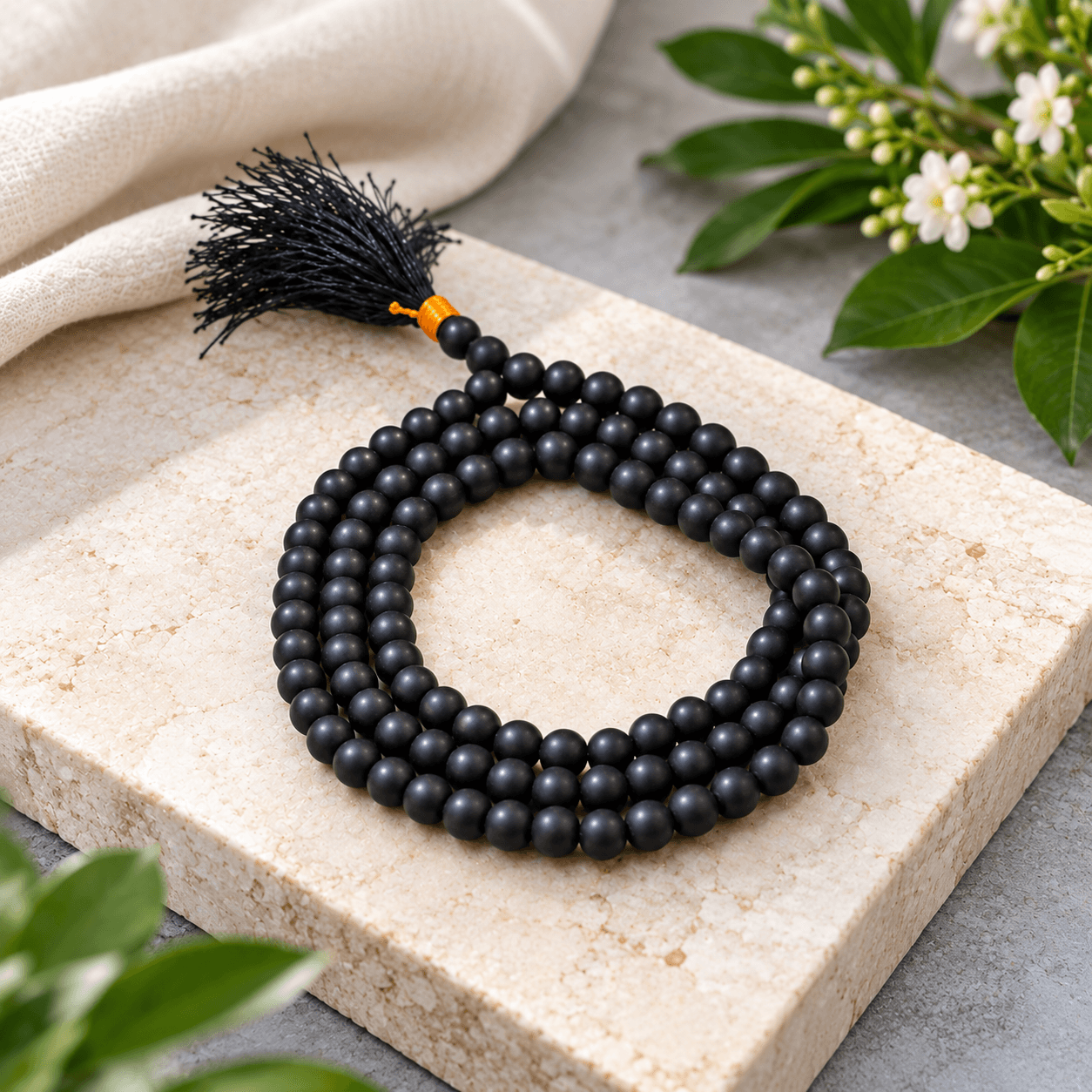 Black Matte Jap Mala | Matte Black Prayer Beads